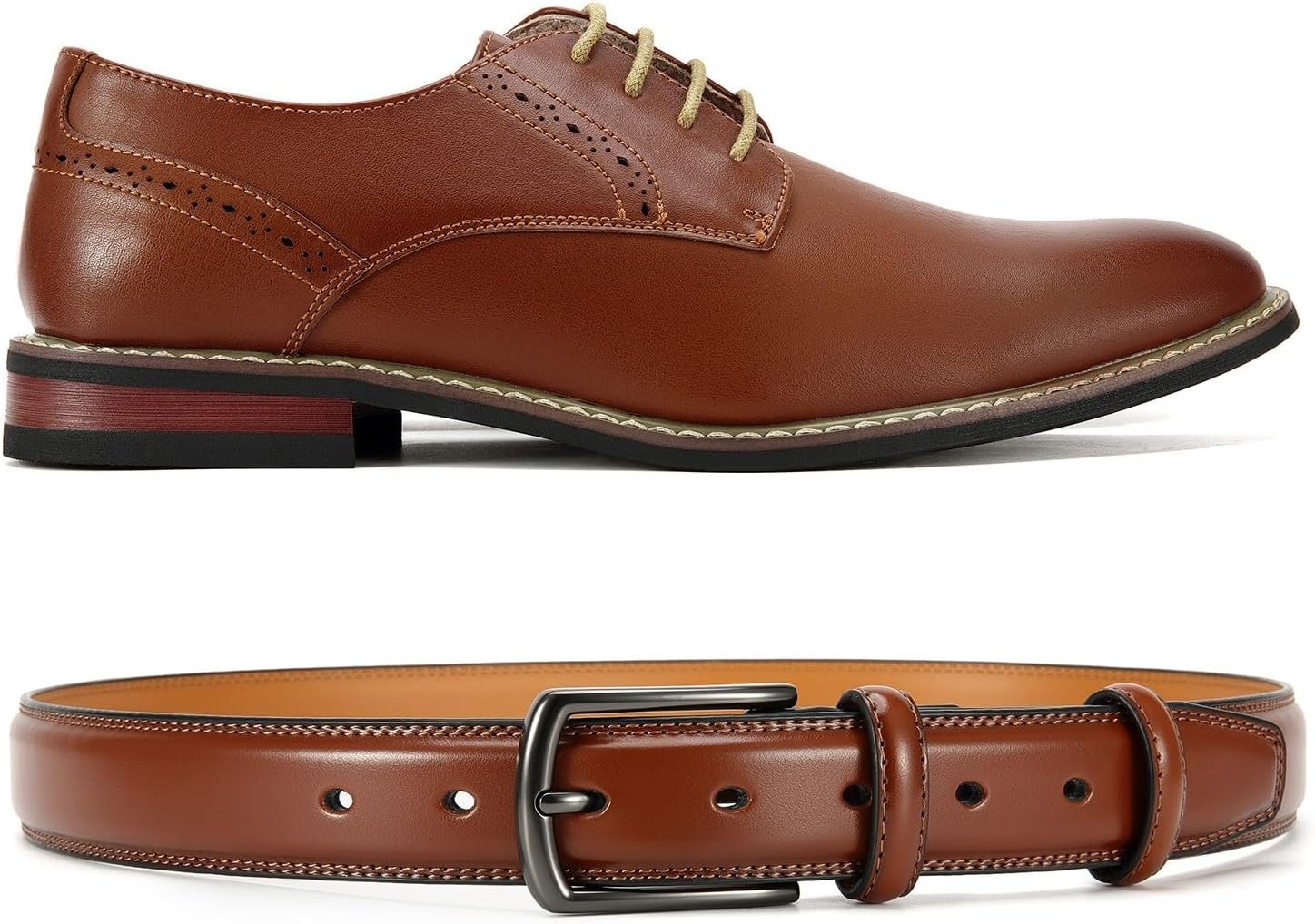 image:imageCHAOREN Mens Leather Belt 2 Pack 1 38 Dress Belt for Business amp CasualBrownBlack