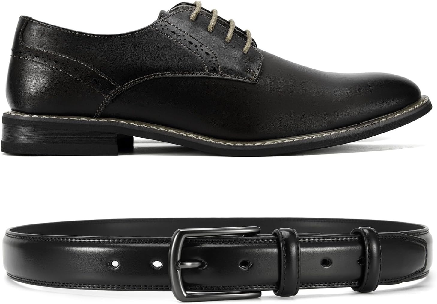 image:imageCHAOREN Mens Leather Belt 2 Pack 1 38 Dress Belt for Business amp CasualBrownBlack