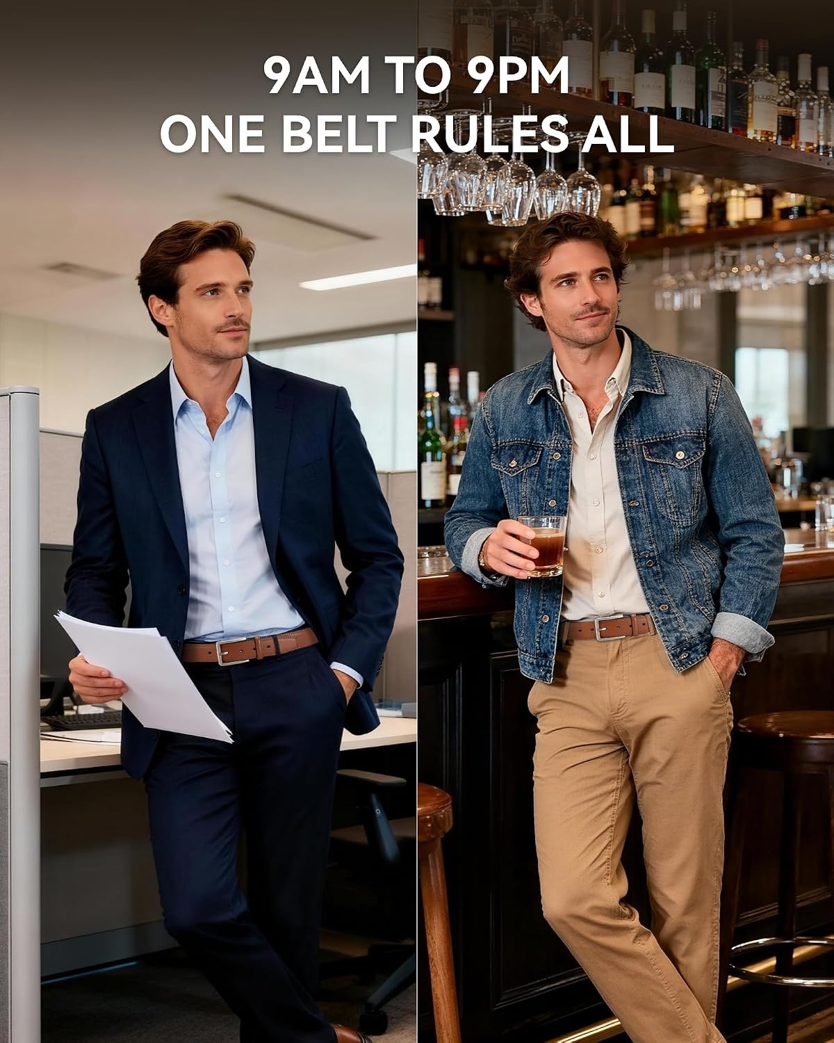 image:imageCHAOREN Mens Leather Belt 2 Pack 1 38 Dress Belt for Business amp CasualClassic BlackBrown