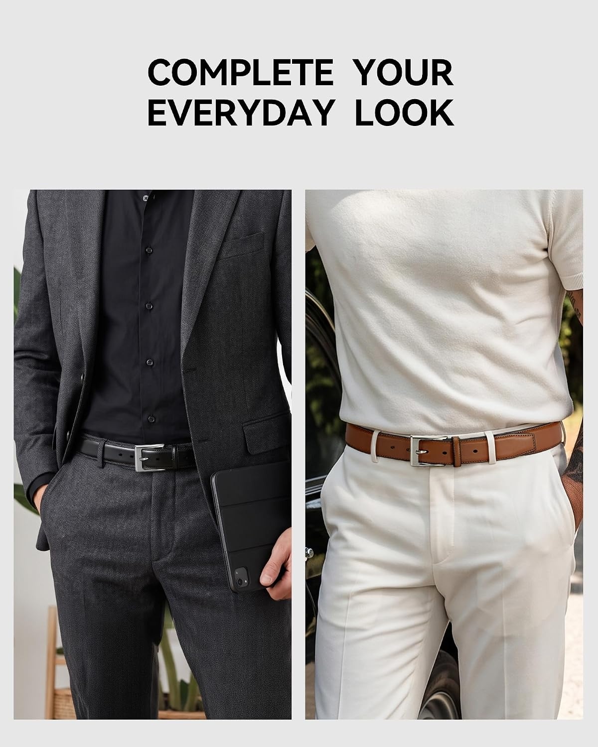 image:imageCHAOREN Mens Leather Belt 2 Pack 1 38 Dress Belt for Business amp CasualClassic BlackTan