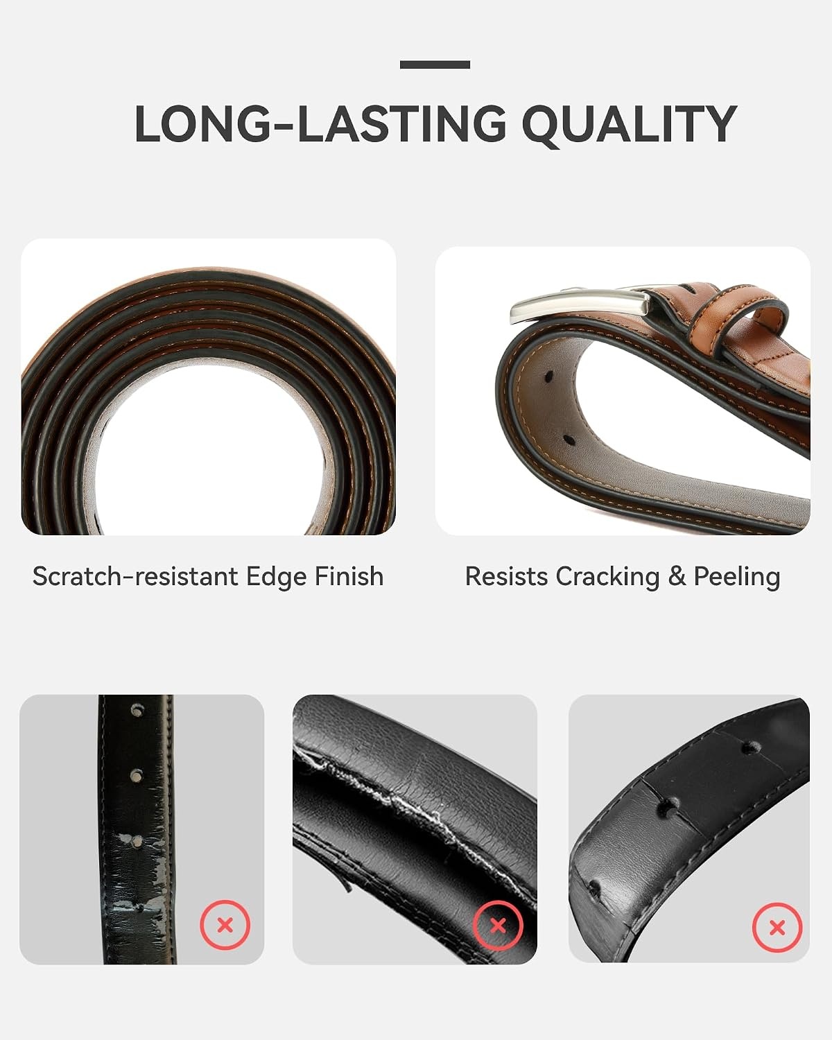 image:imageCHAOREN Mens Leather Belt 2 Pack 1 38 Dress Belt for Business amp CasualCognacBlack