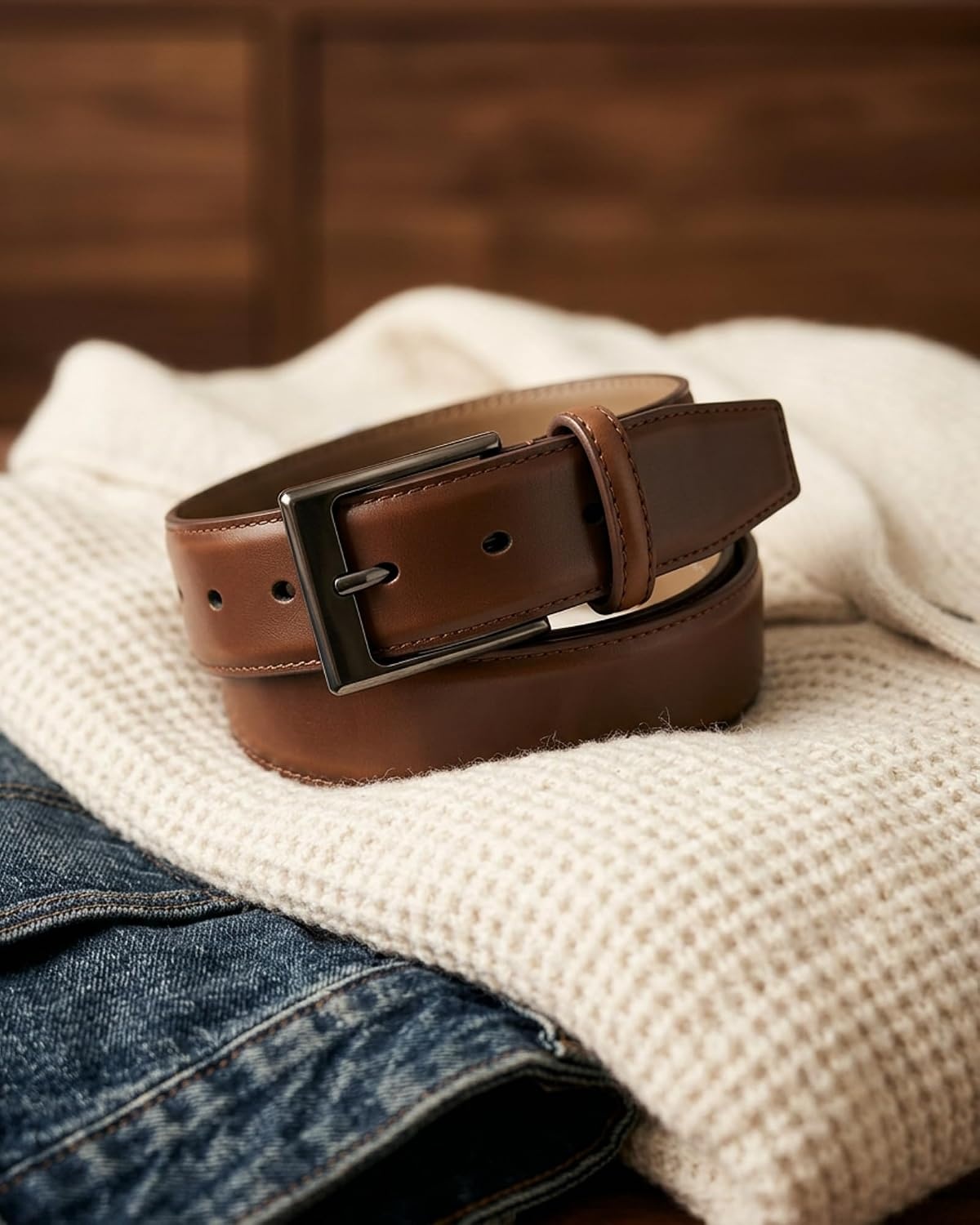 image:imageCHAOREN Mens Leather Belt 2 Pack 1 38 Dress Belt for Business amp CasualCognacBlack