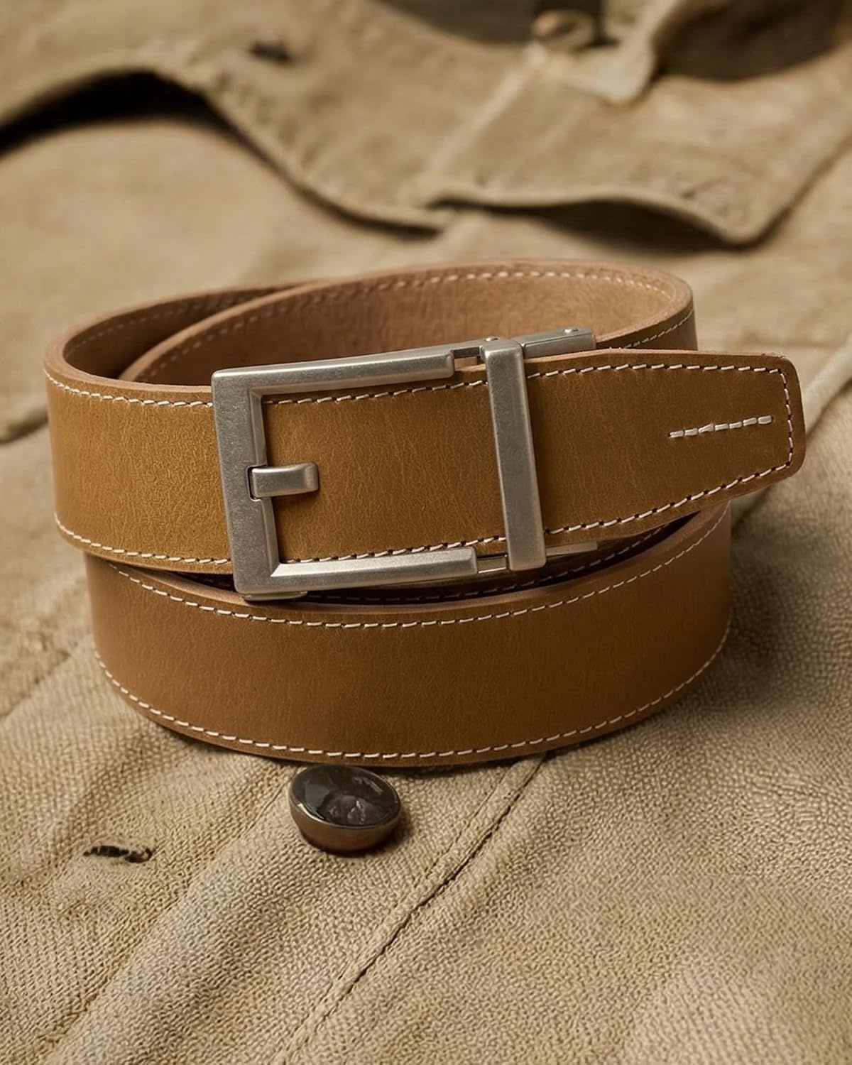image:imageCHAOREN Mens Ratchet Belt 15 Mens Belt Leather for Casual JeansCognac