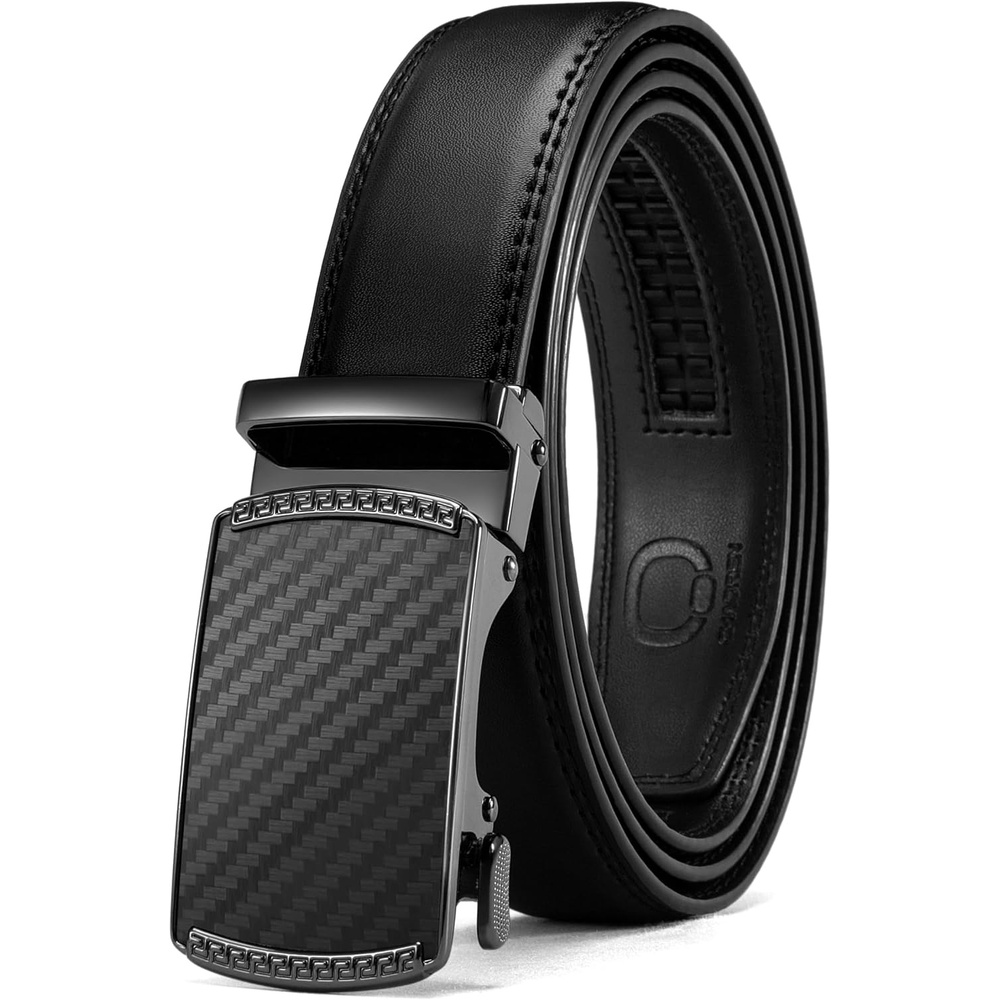 image:imageCHAOREN Leather Ratchet Belt for Men Mens Dress belt Customizable FitCharcoal Depiction Black