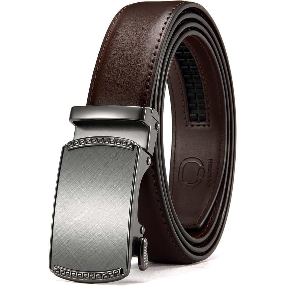 image:imageCHAOREN Leather Ratchet Belt for Men  Mens Dress belt Customizable FitCharcoal Depiction  Drak Brown