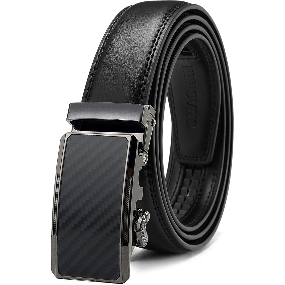 image:imageCHAOREN Leather Ratchet Belt for Men Mens Dress belt Customizable FitClassic Carbon Fiber Black