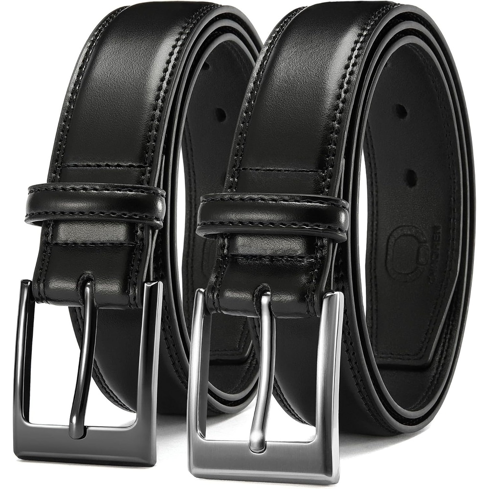 image:imageCHAOREN Mens Leather Belt 2 Pack 1 38 Dress Belt for Business amp CasualBlackClassic Black