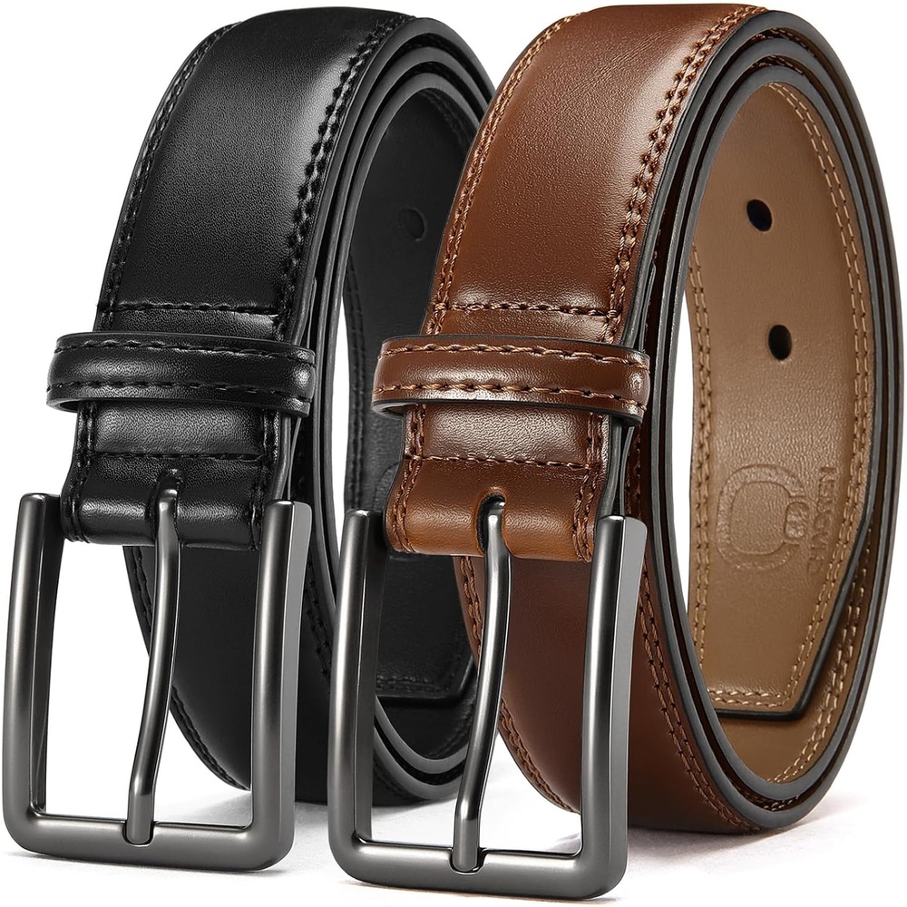 image:imageCHAOREN Mens Leather Belt 2 Pack 1 38 Dress Belt for Business amp CasualBlackCognac