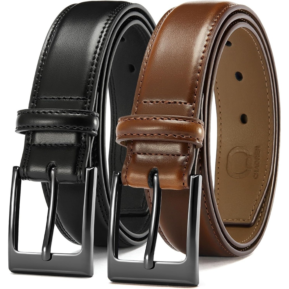 image:imageCHAOREN Mens Leather Belt 2 Pack 1 38 Dress Belt for Business amp CasualCognacBlack