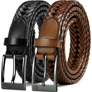 CHAOREN 2 Pack Leather Woven Braided Belts for Men 1 1/8″ – Gift Boxed(Black/Saddle Tan)