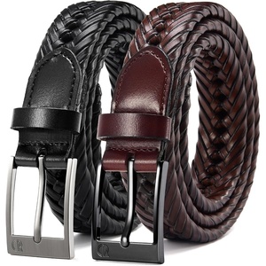 CHAOREN 2 Pack Leather Woven Braided Belts for Men 1 1/8″ – Gift Boxed(Silver Black/Dark Brown)