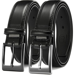 CHAOREN Men’s Leather Belt 2 Pack – 1 3/8″ Dress Belt for Business & Casual(Black/Classic Black)