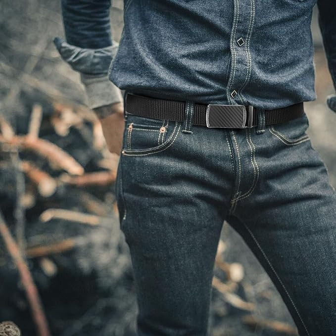 image:imageCHAOREN 15 Nylon Ratchet Belt Men Casual Work Belt for JeansCarbon FiberClassic Grey 35mm