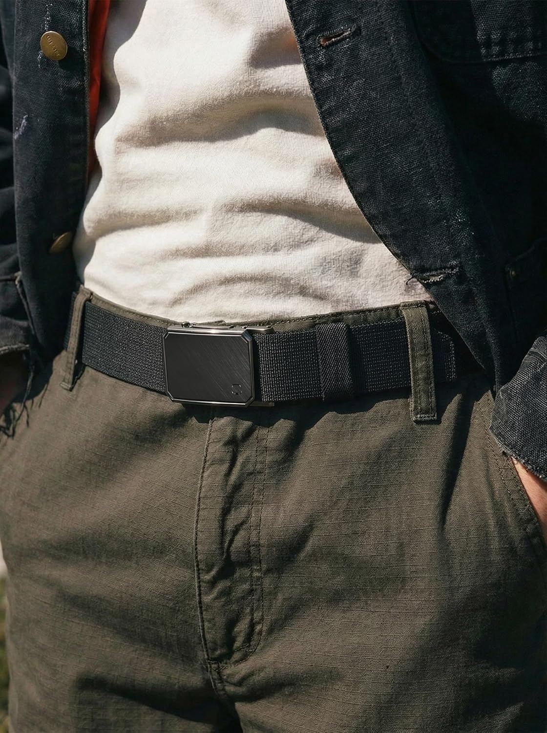 image:imageCHAOREN Mens Ratchet Belt 15 Stretch Nylon Belts for Casual Work GolfBrushed Black Black