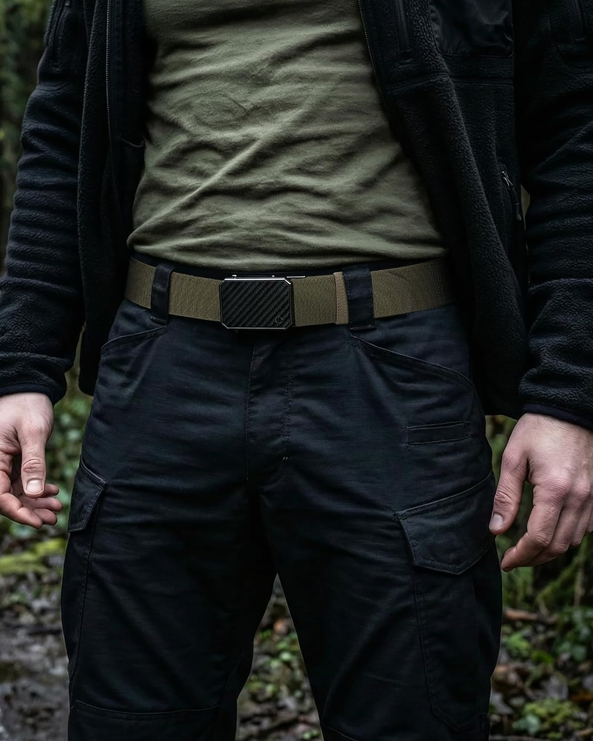 image:imageCHAOREN Mens Ratchet Belt 15 Stretch Nylon Belts for Casual Work GolfCarbon Fiber Green