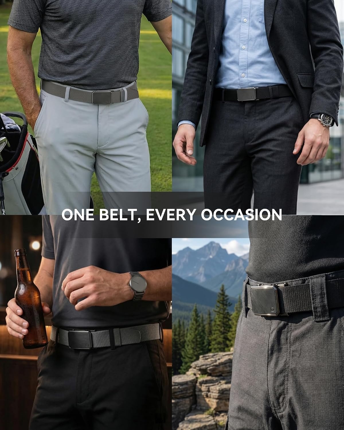 image:imageCHAOREN Mens Ratchet Belt 15 Stretch Nylon Belts for Casual Work GolfCarbon Fiber Green