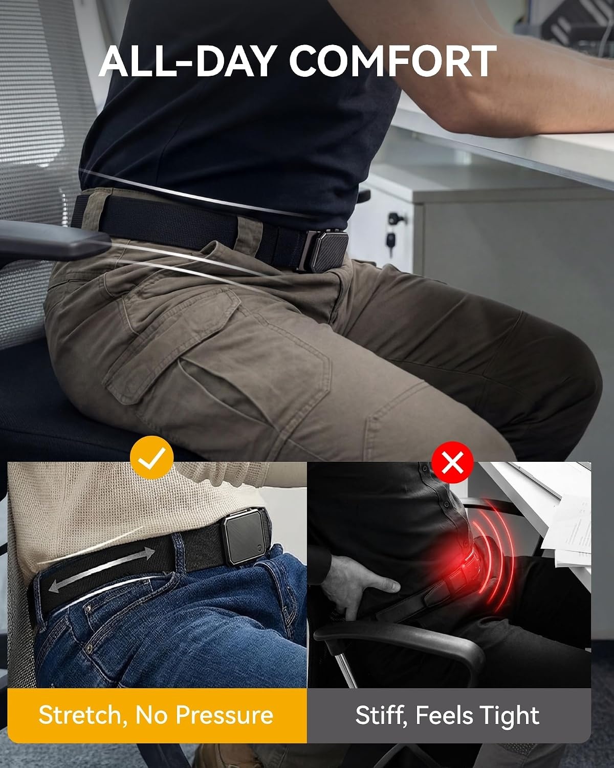 image:imageCHAOREN Mens Ratchet Belt 15 Stretch Nylon Belts for Casual Work GolfCarbon Fiber Green