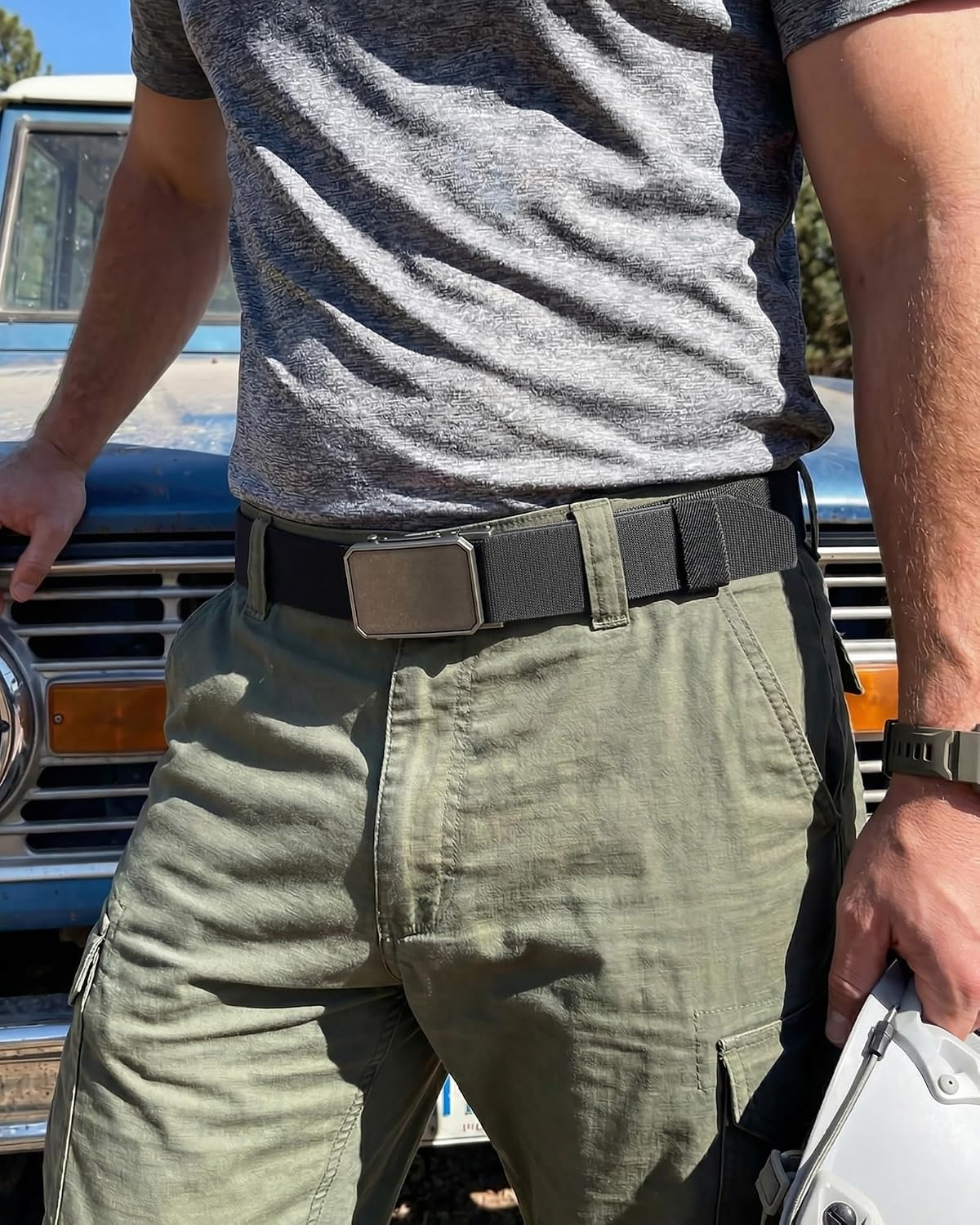 image:imageCHAOREN Mens Ratchet Belt 15 Stretch Nylon Belts for Casual Work GolfVintage Silver Black