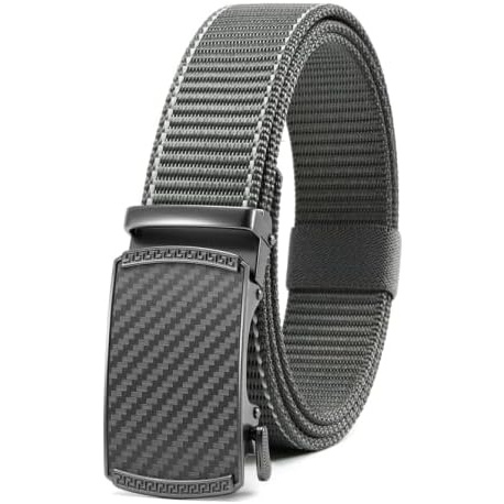 image:imageCHAOREN 15 Nylon Ratchet Belt Men  Casual Work Belt for JeansCarbon FiberClassic Grey 35mm