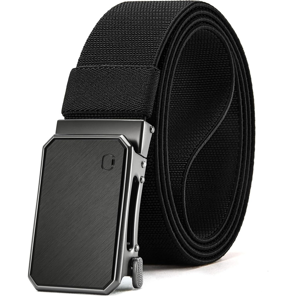 image:imageCHAOREN Mens Ratchet Belt 15 Stretch Nylon Belts for Casual Work GolfBrushed Black Black