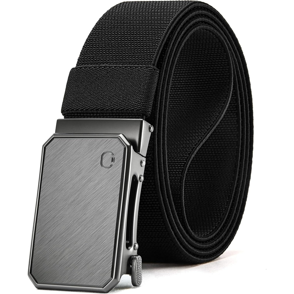 image:imageCHAOREN Mens Ratchet Belt  15 Stretch Nylon Belts for Casual Work GolfBrushed Grey  Black