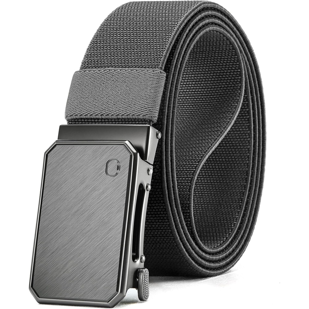 image:imageCHAOREN Mens Ratchet Belt  15 Stretch Nylon Belts for Casual Work GolfBrushed Grey  Grey