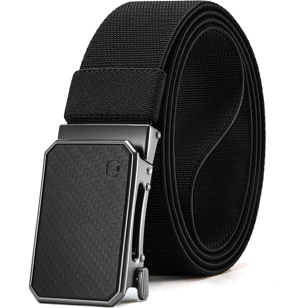 image:imageCHAOREN Mens Ratchet Belt  15 Stretch Nylon Belts for Casual Work GolfCarbon Fiber  Black