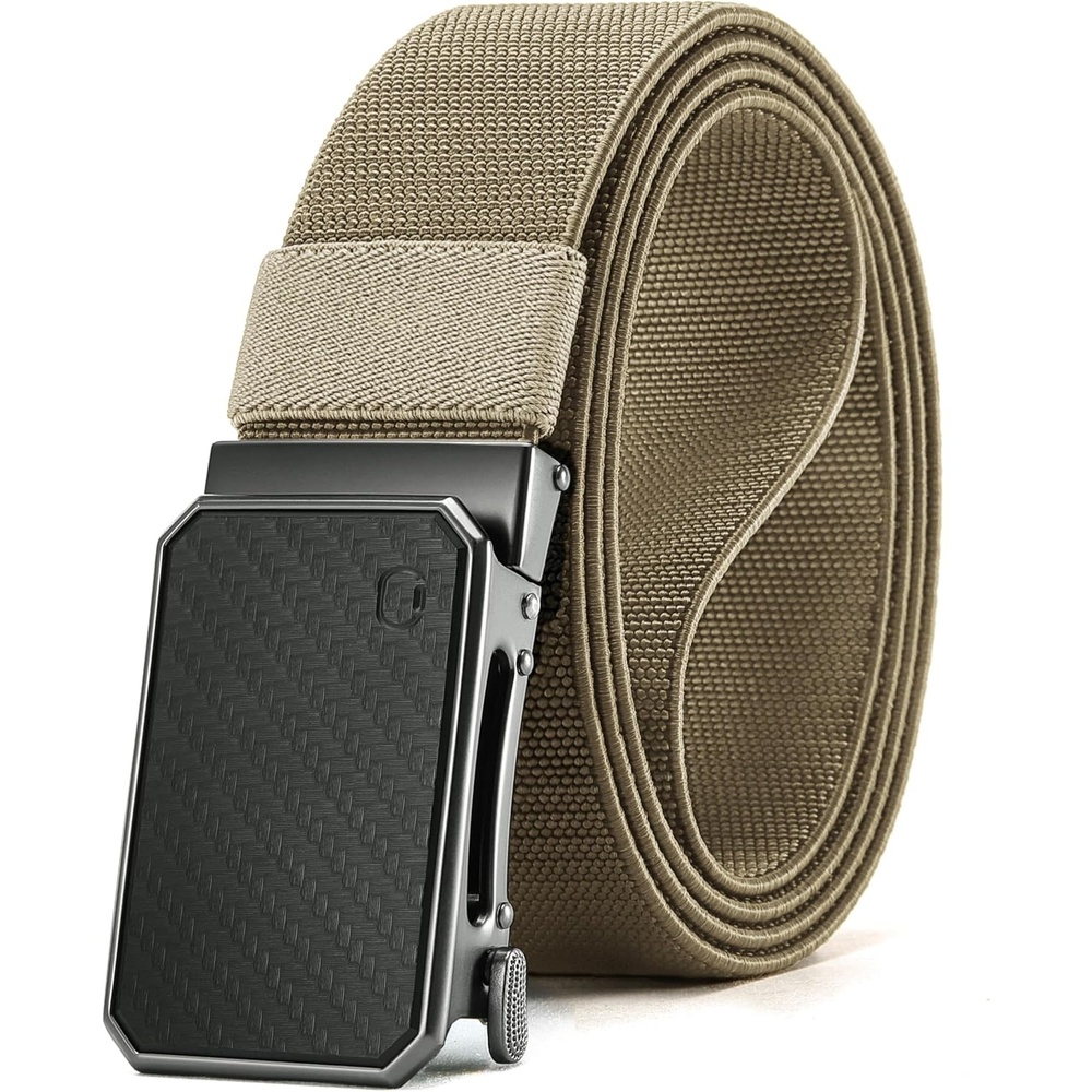 image:imageCHAOREN Mens Ratchet Belt 15 Stretch Nylon Belts for Casual Work GolfCarbon Fiber Khaki