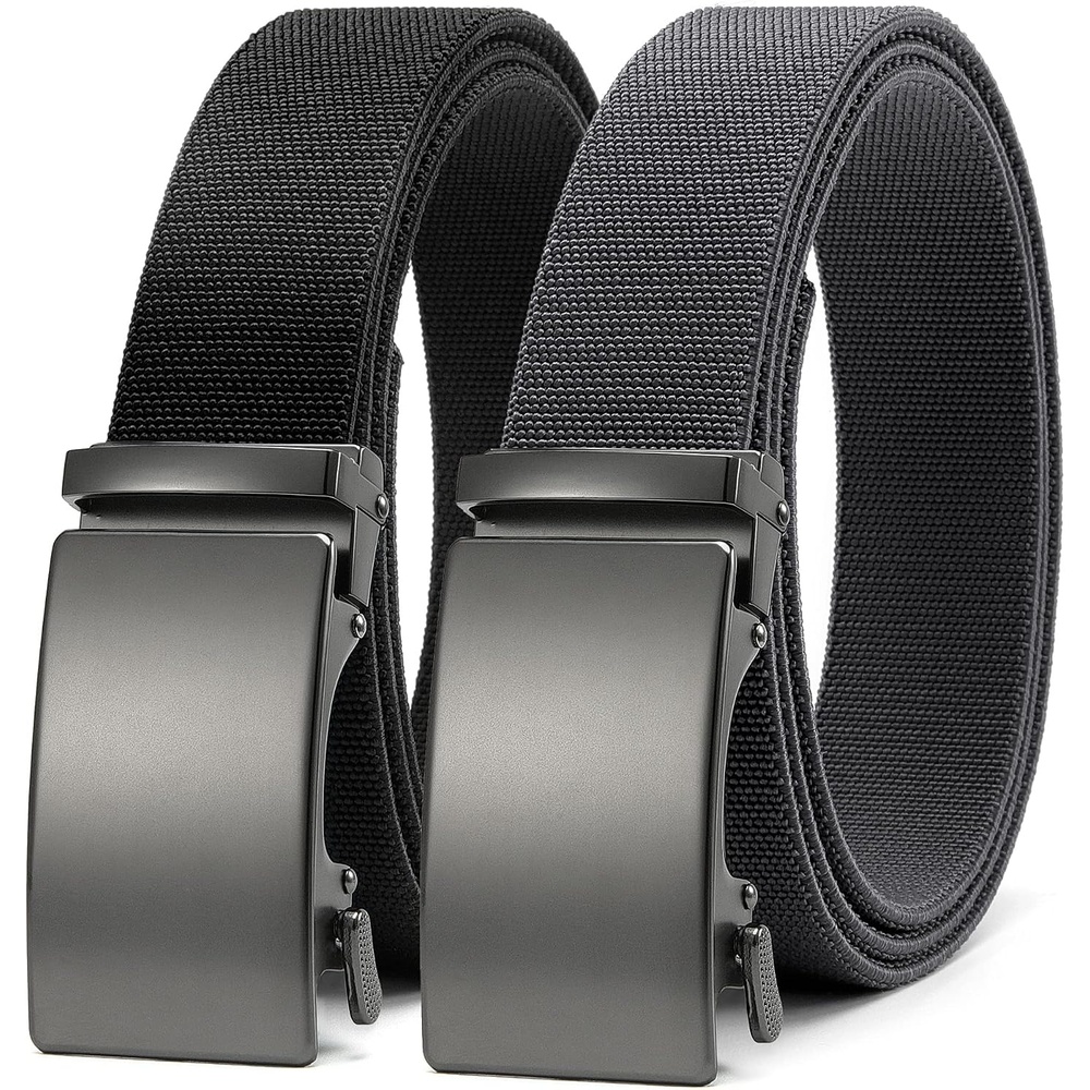 image:imageCHAOREN Mens Ratchet Belt 15 Stretch Nylon Belts for Casual Work GolfMatted Gun Black Grey 35mm