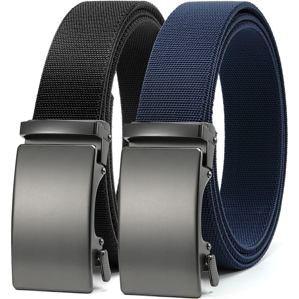 image:imageCHAOREN Mens Ratchet Belt 15 Stretch Nylon Belts for Casual Work GolfMatted Gun Black Navy 35mm