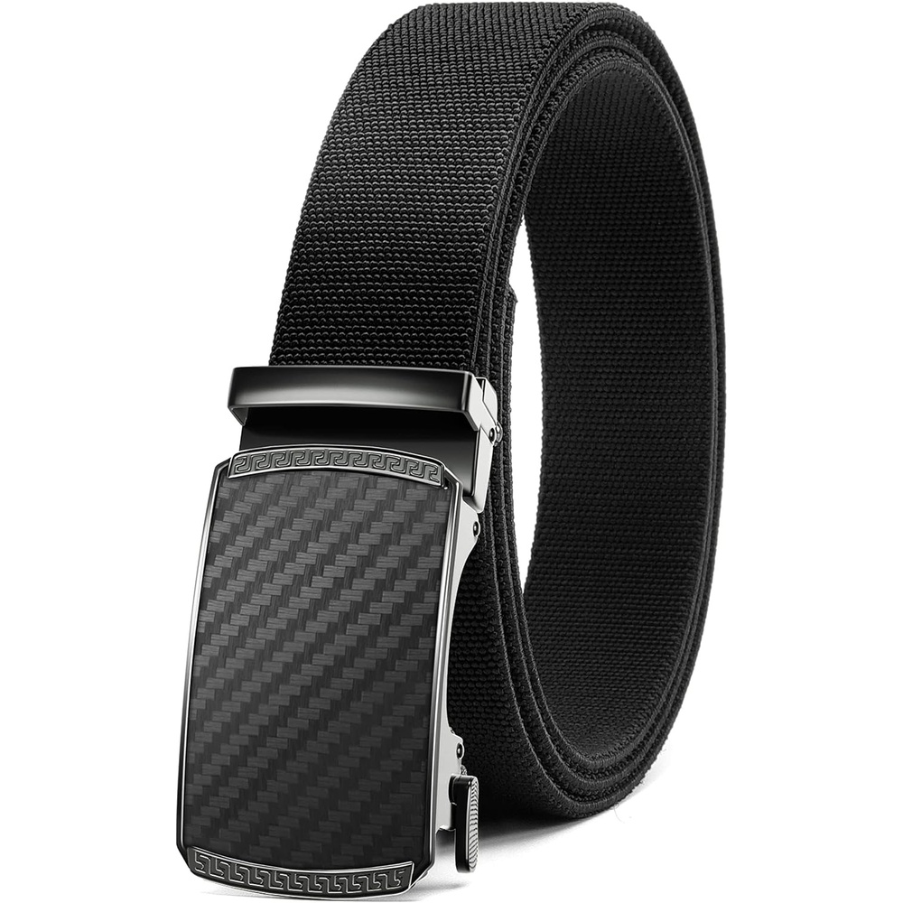 image:imageCHAOREN Mens Ratchet Belt 15 Stretch Nylon Belts for Casual Work GolfTitanium Carbon Black 35mm