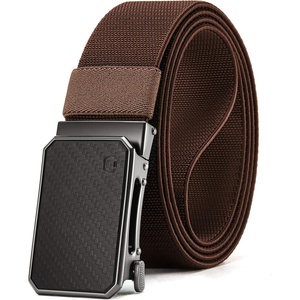 CHAOREN Mens Ratchet Belt – 1.5″ Stretch Nylon Belts for Casual, Work, Golf(Carbon Fiber / Brown)