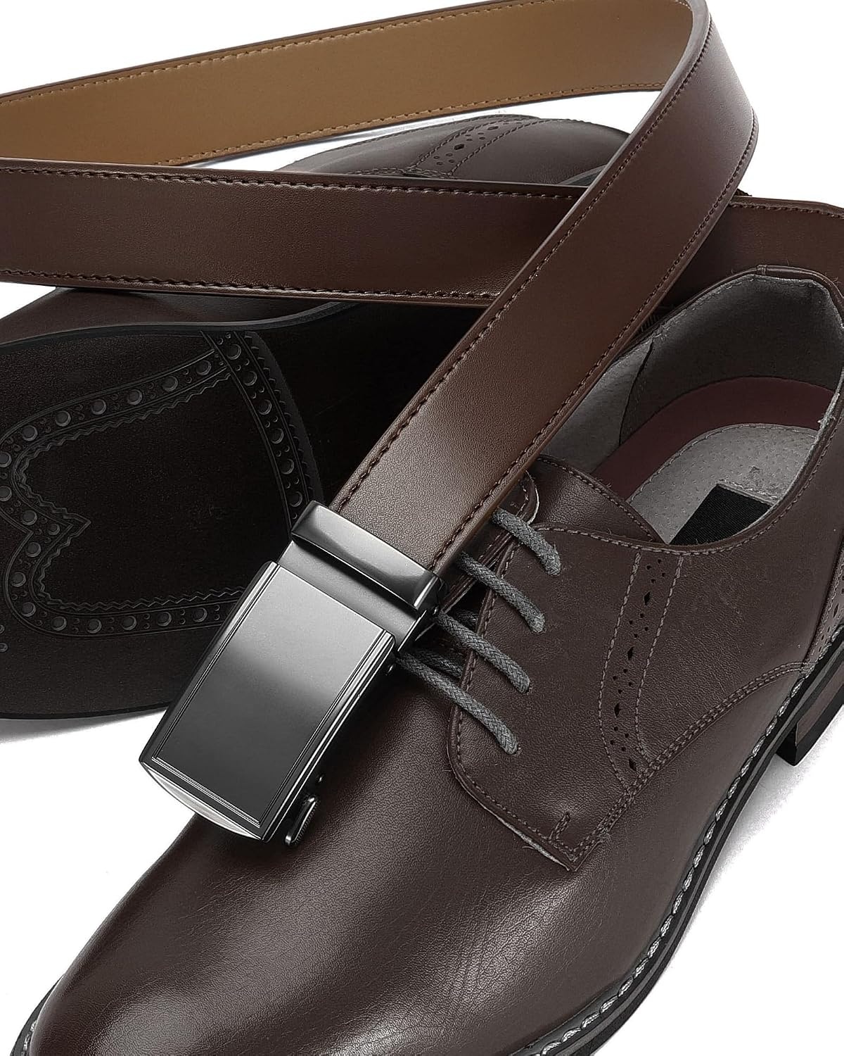 image:imageCHAOREN Leather Ratchet Belt for Men Mens Dress belt Customizable FitAuburn