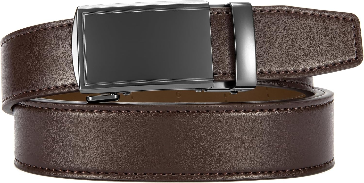 image:imageCHAOREN Leather Ratchet Belt for Men Mens Dress belt Customizable FitAuburn