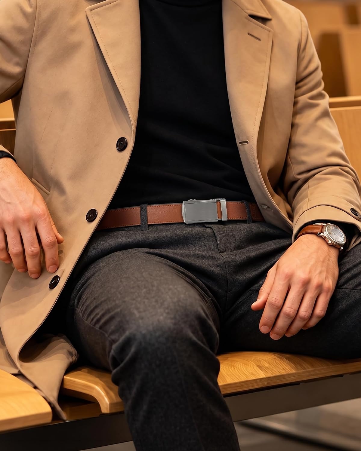 image:imageCHAOREN Leather Ratchet Belt for Men Mens Dress belt Customizable FitBrown Tan
