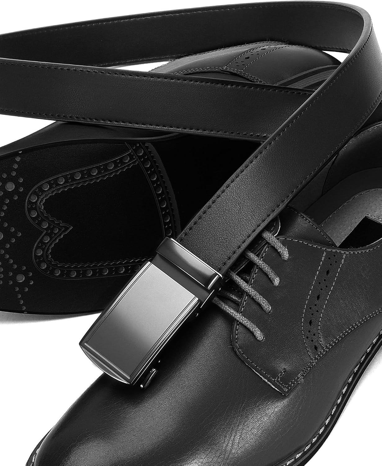 image:imageCHAOREN Leather Ratchet Belt for Men Mens Dress belt Customizable FitGun Litchi Black
