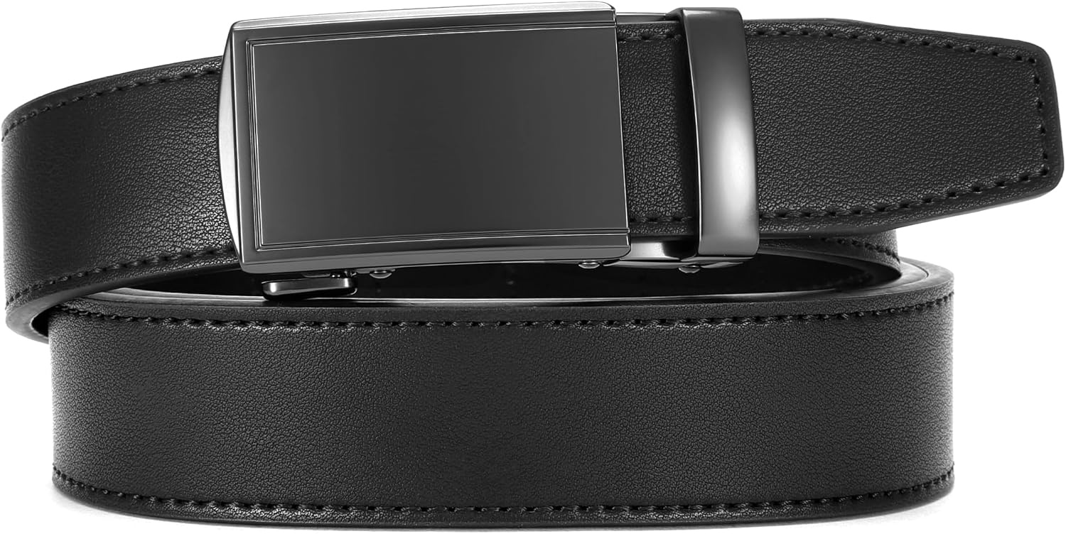 image:imageCHAOREN Leather Ratchet Belt for Men Mens Dress belt Customizable FitGun Litchi Black