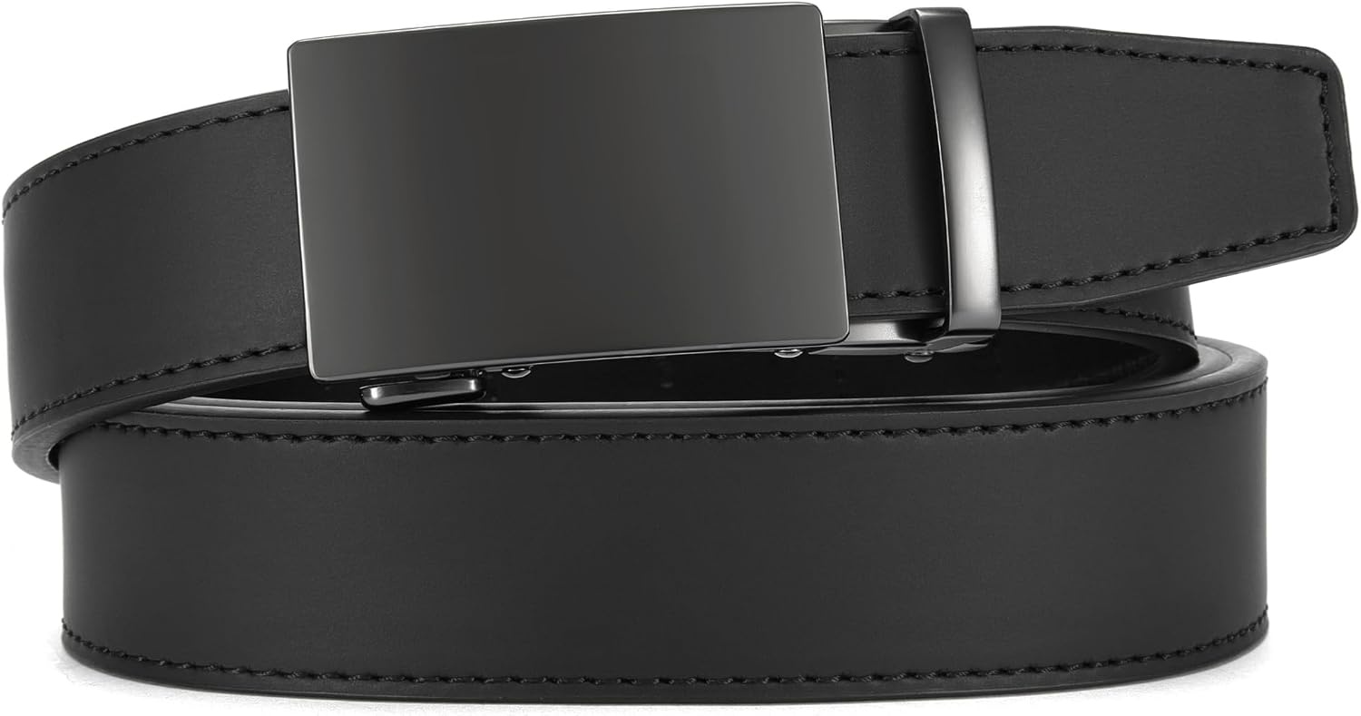 image:imageCHAOREN Leather Ratchet Belt for Men Mens Dress belt Customizable FitMatte Black