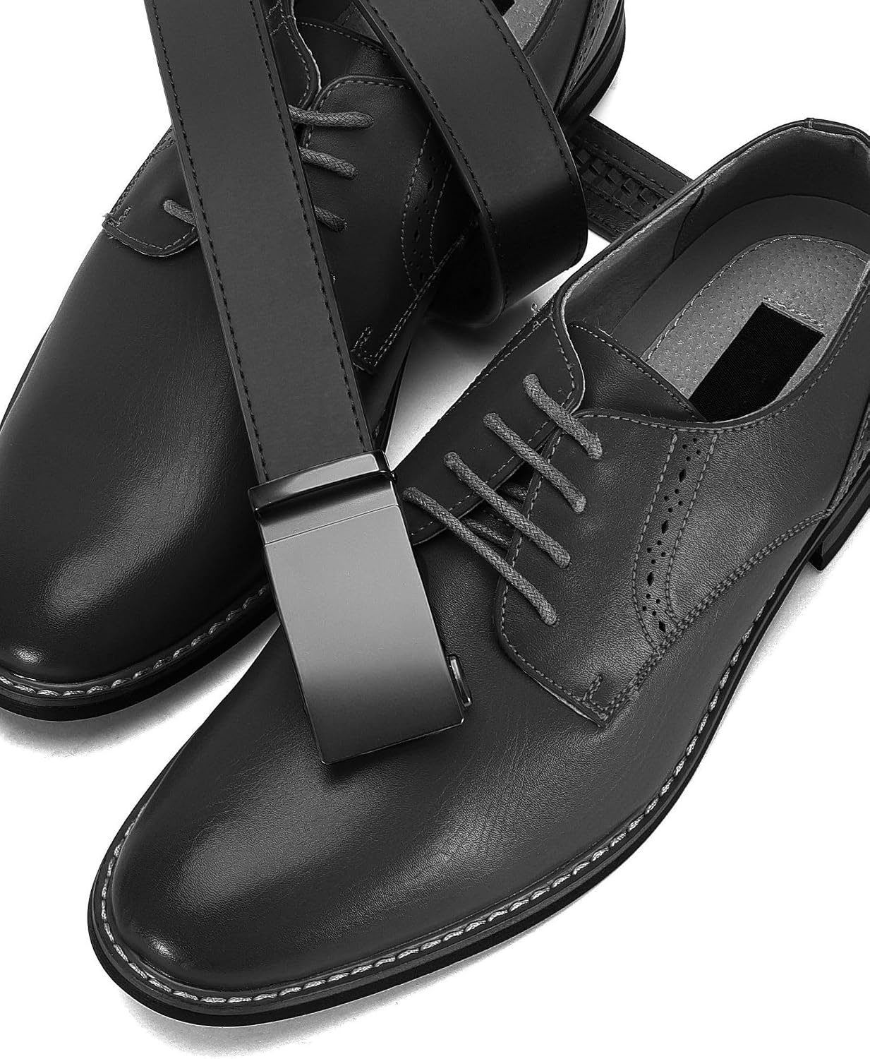 image:imageCHAOREN Leather Ratchet Belt for Men Mens Dress belt Customizable FitMatte Black