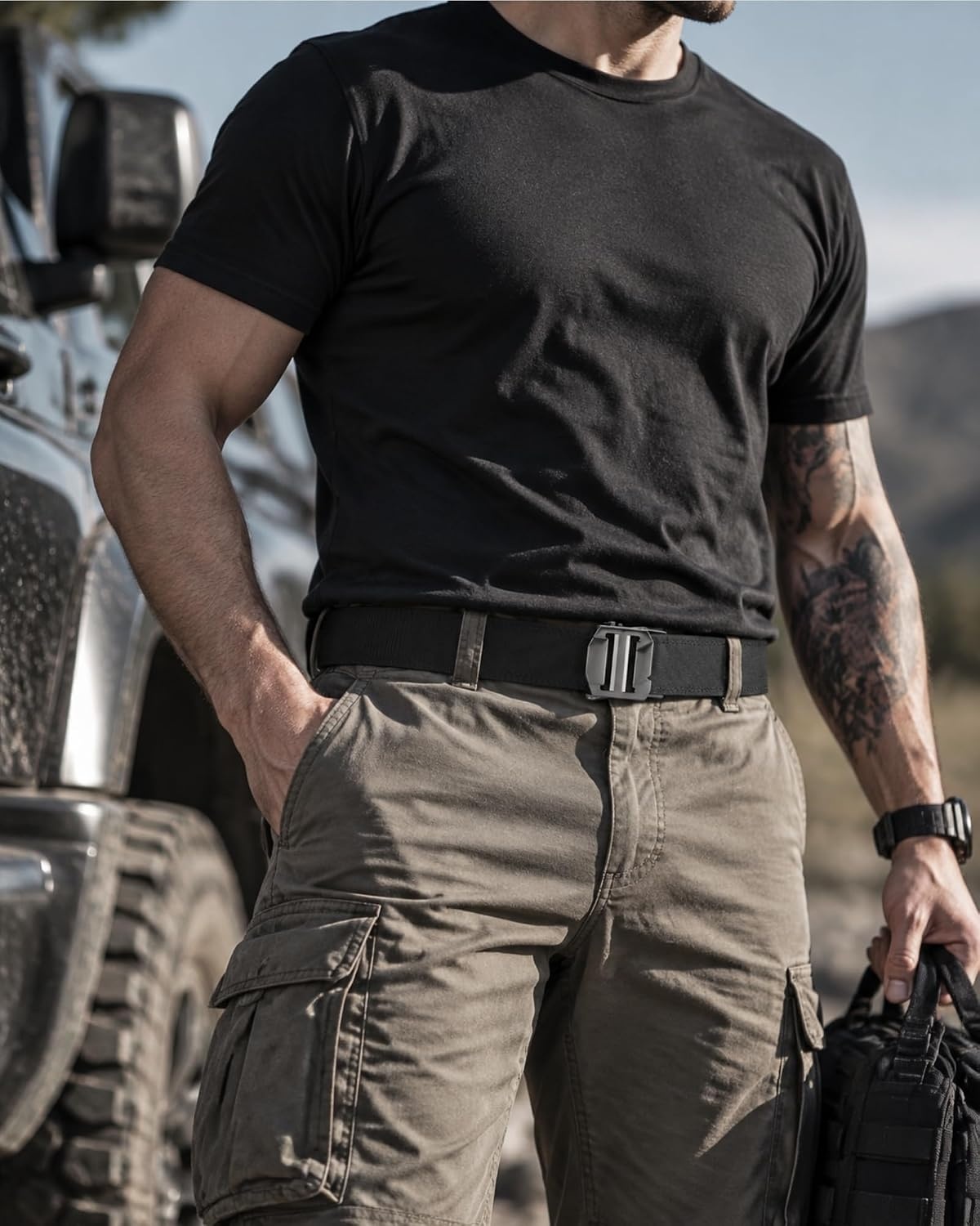 image:imageCHAOREN Tactical Belt Men 15 Nylon Ratchet Belts for EDC WorkGun Black
