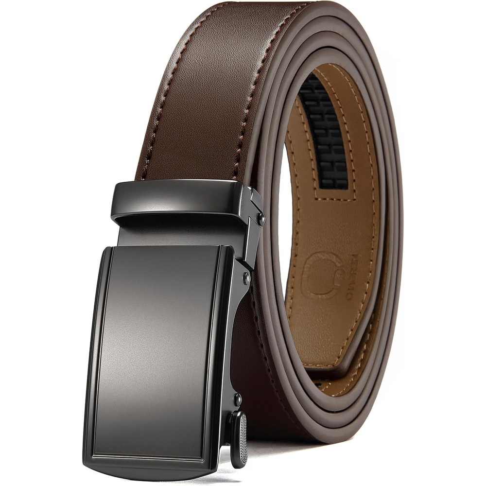 image:imageCHAOREN Leather Ratchet Belt for Men Mens Dress belt Customizable FitAuburn