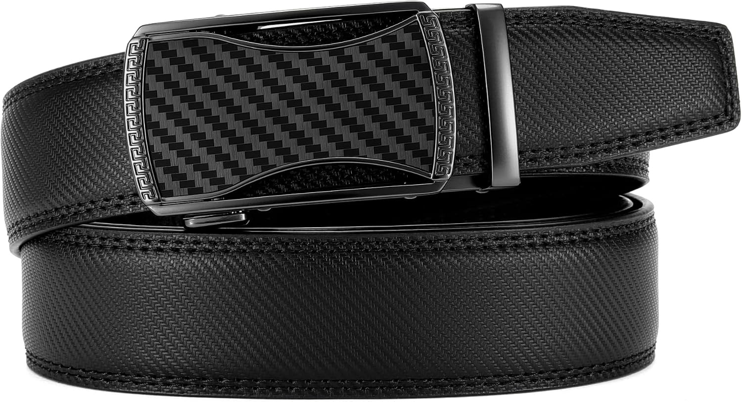 image:imageCHAOREN Leather Ratchet Belt for Men Mens Dress belt 1 38Curved Carbon Fiber Black
