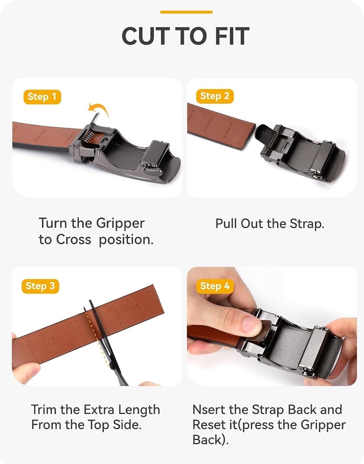 image:imageCHAOREN Leather Ratchet Belt for Men Mens Dress belt 1 38Square Smooth Black