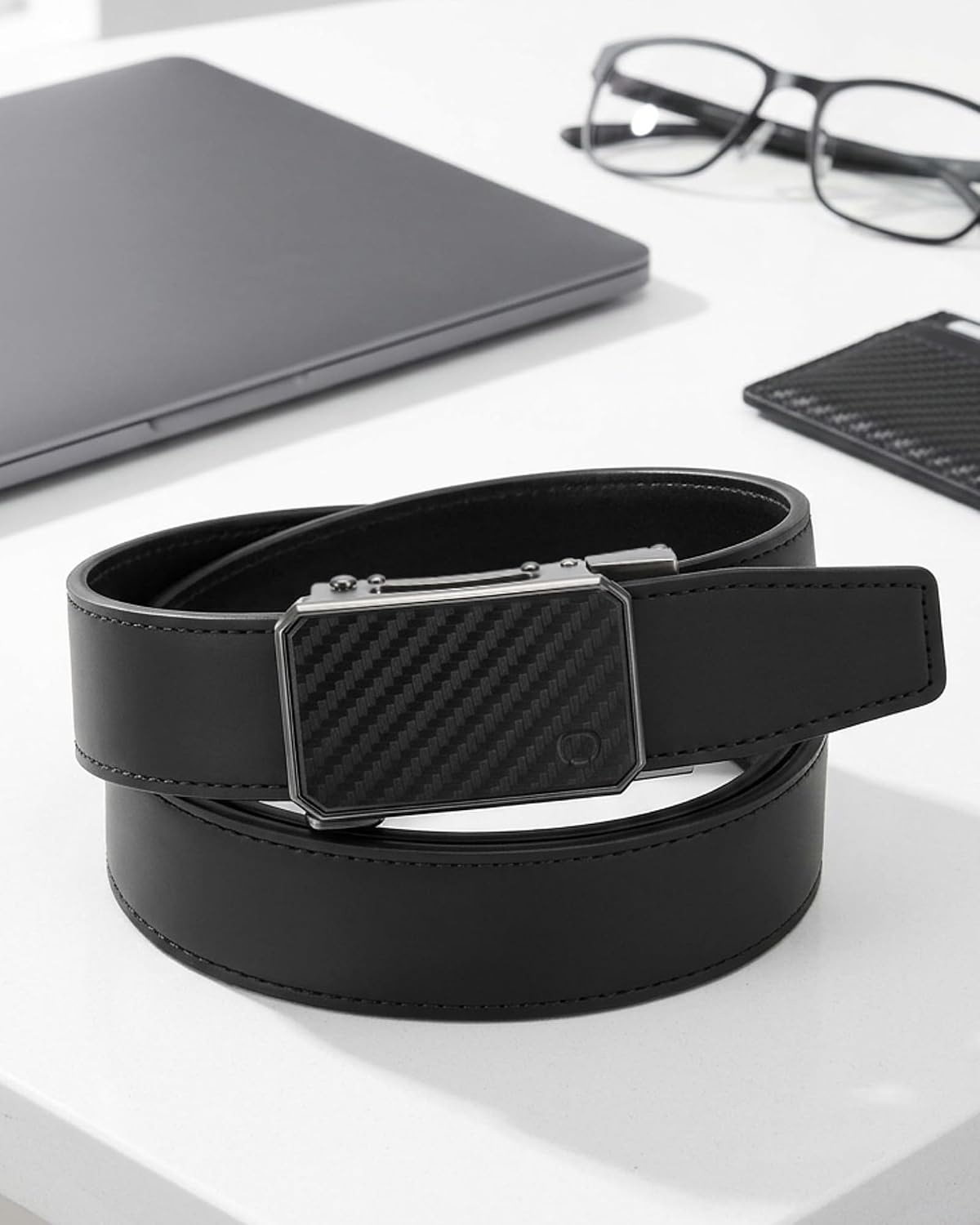 image:imageCHAOREN Mens Ratchet Belt 1 38 Leather Belt for Casual amp Dress WearCarbon Fiber Black