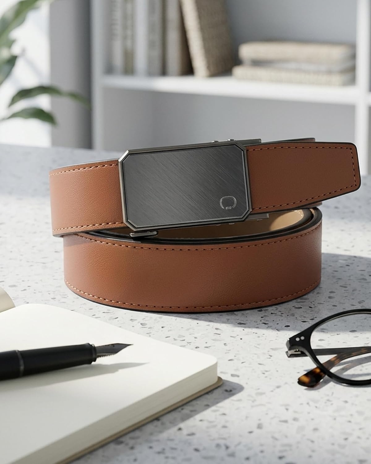 image:imageCHAOREN Mens Ratchet Belt 1 38 Leather Belt for Casual amp Dress WearGrey Metal Tan