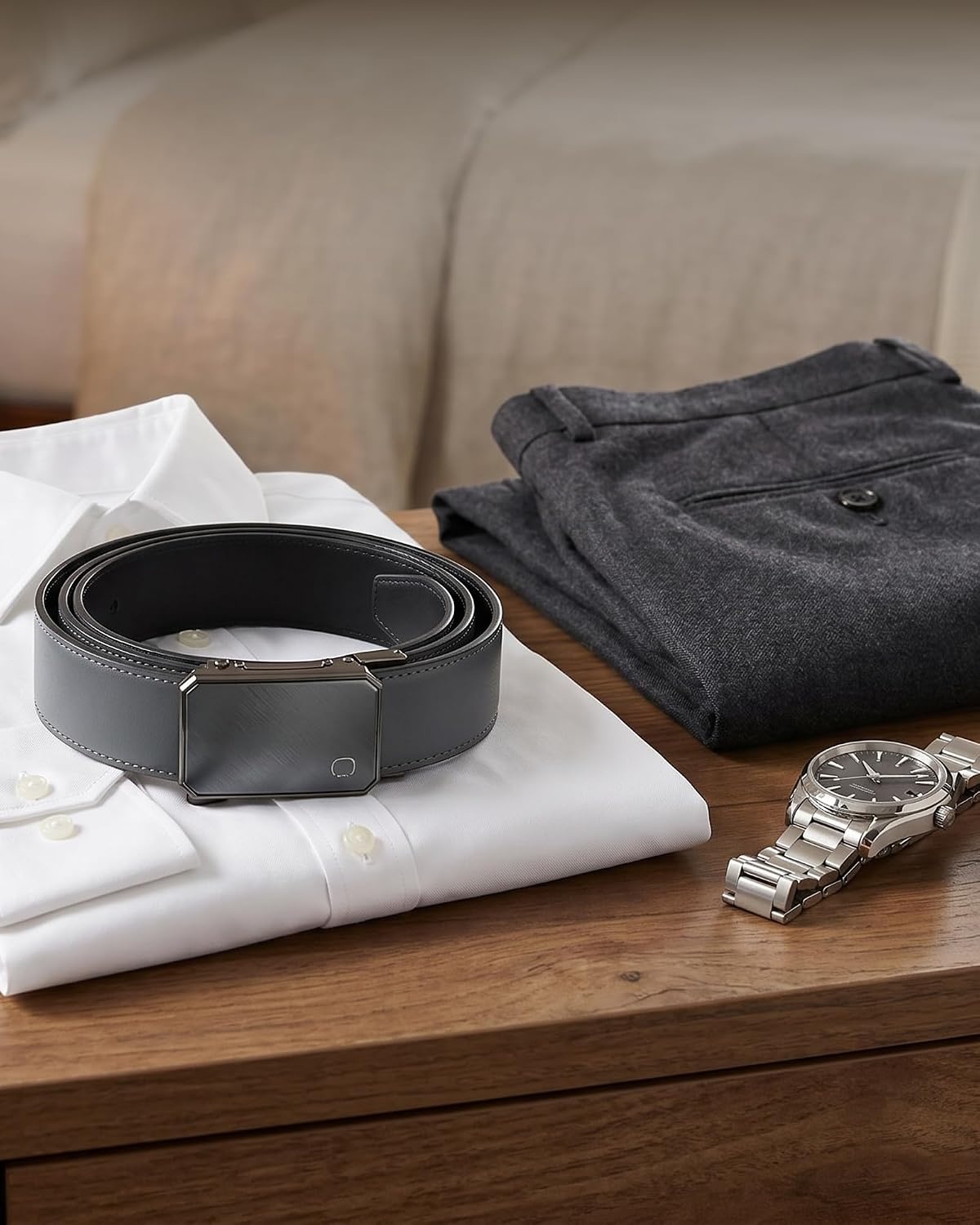 image:imageCHAOREN Mens Ratchet Belt 1 38 Leather Belt for Casual amp Dress WearGrey Stone Grey