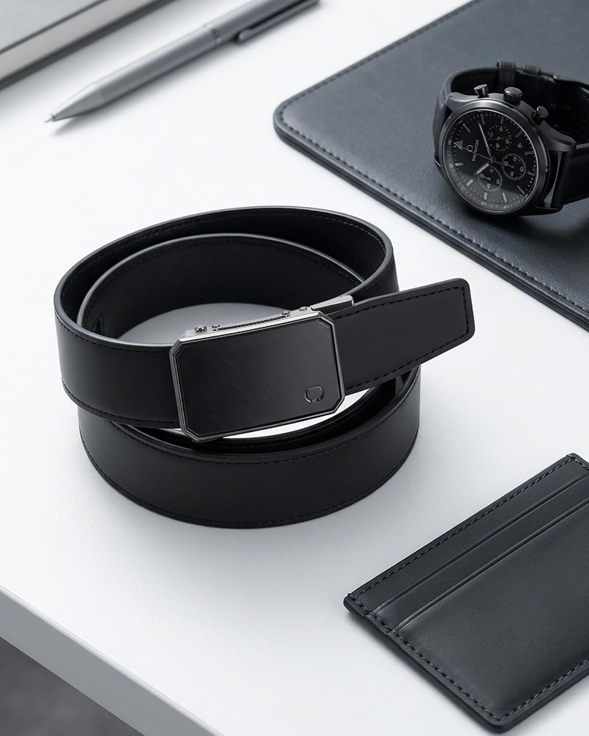 image:imageCHAOREN Mens Ratchet Belt 1 38 Leather Belt for Casual amp Dress WearGun Metal Black