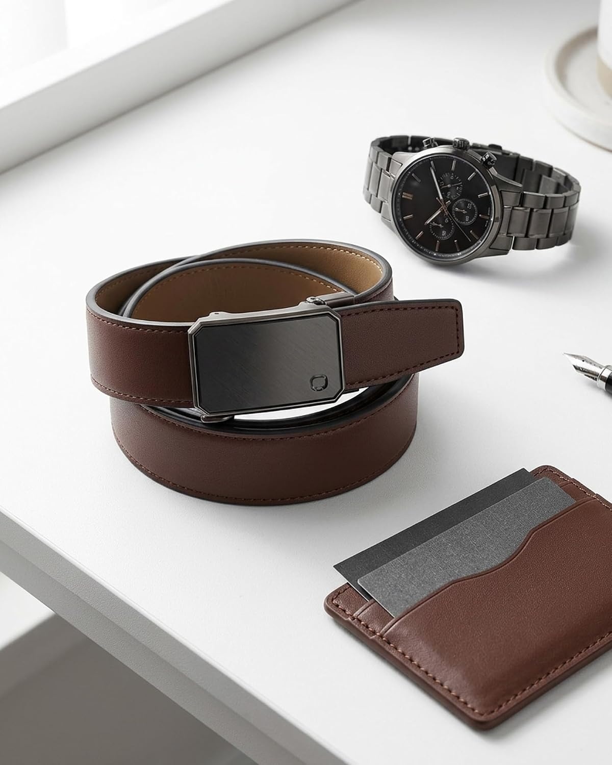 image:imageCHAOREN Mens Ratchet Belt 1 38 Leather Belt for Casual amp Dress WearGun Metal Dark Brown