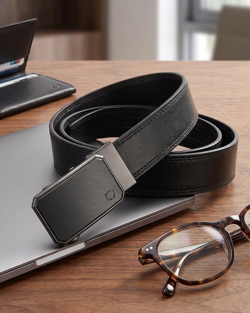 image:imageCHAOREN Mens Ratchet Belt 1 38 Leather Belt for Casual amp Dress WearGun Metal Full Grain Black