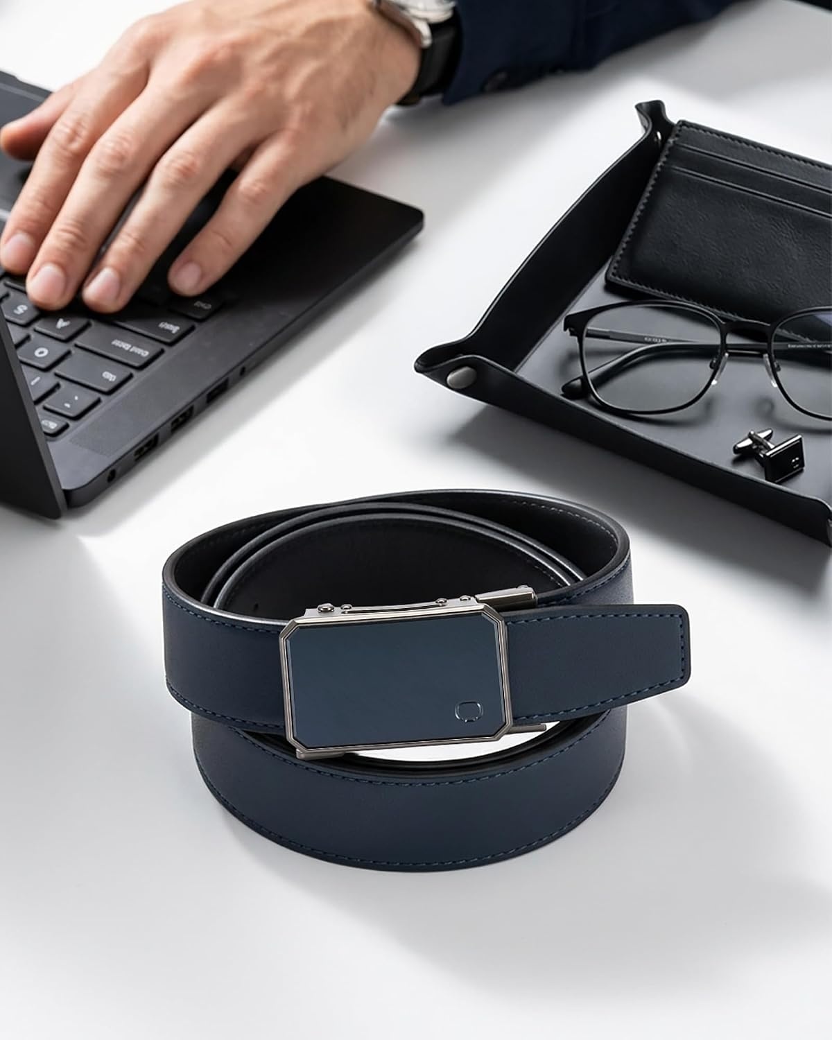 image:imageCHAOREN Mens Ratchet Belt 1 38 Leather Belt for Casual amp Dress WearNavy Stone Navy